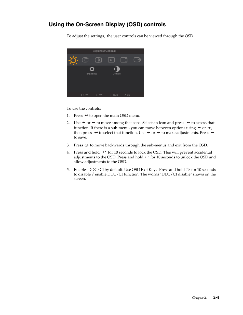 Using the on-screen display (osd) controls, Using the on-screen display (osd) controls -4 | Lenovo LI2323s Wide LCD Monitor User Manual | Page 15 / 31