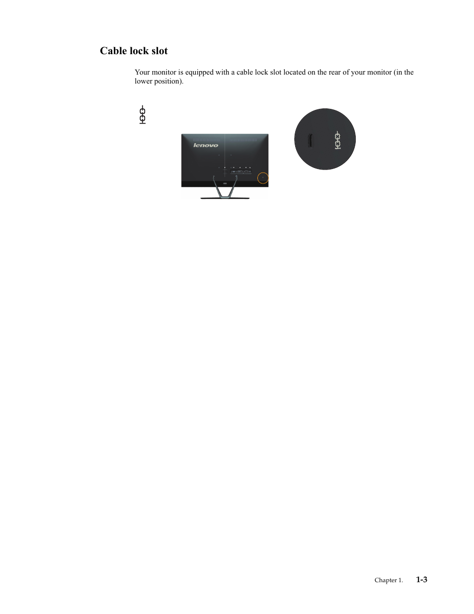 Cable lock slot, Cable lock slot -3 | Lenovo LI2323s Wide LCD Monitor User Manual | Page 7 / 31