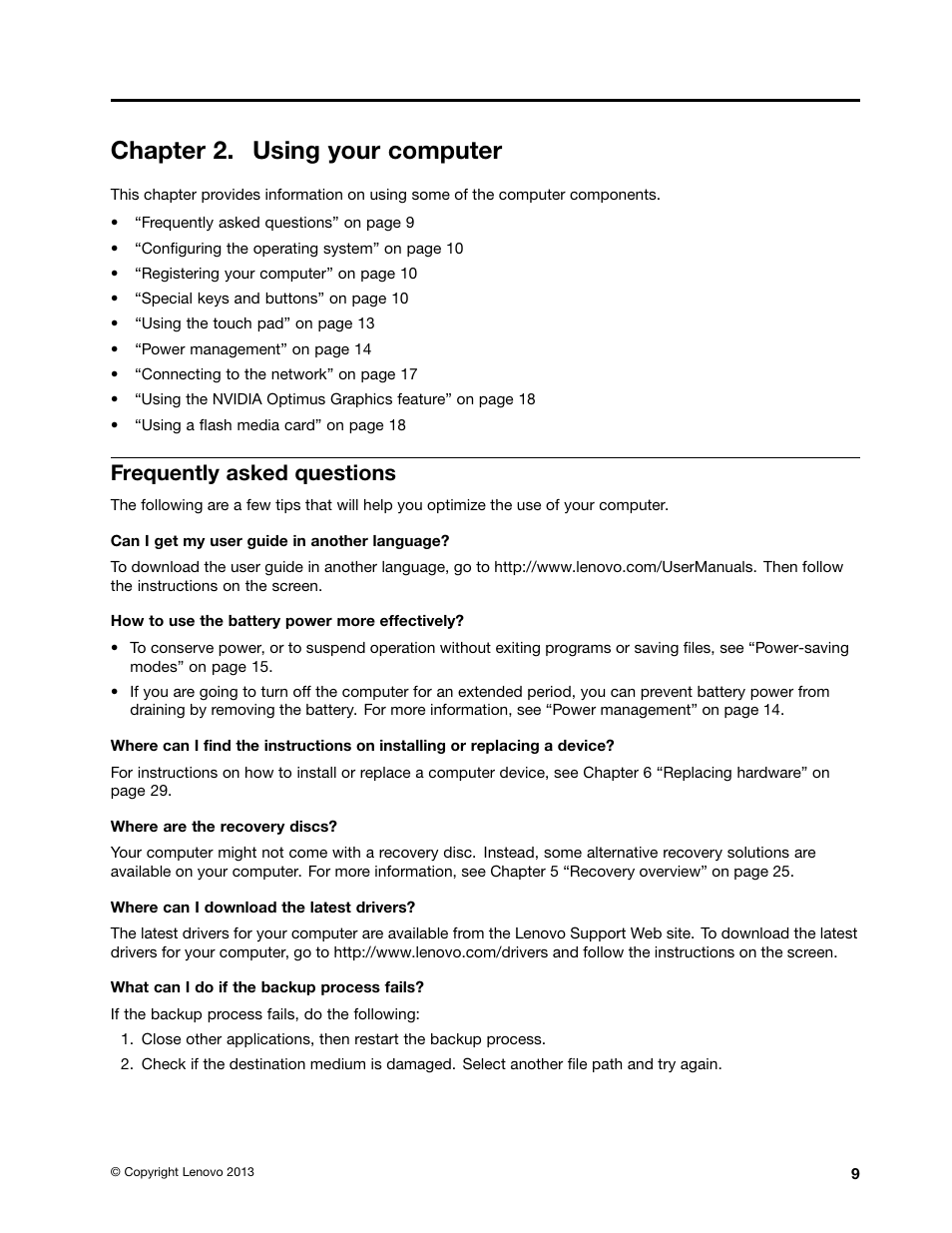 Chapter 2. using your computer, Frequently asked questions | Lenovo M4400s notebook User Manual | Page 23 / 79