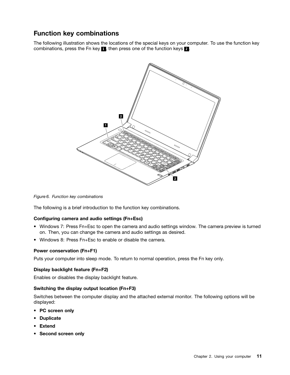 Function key combinations | Lenovo M4400s notebook User Manual | Page 25 / 79