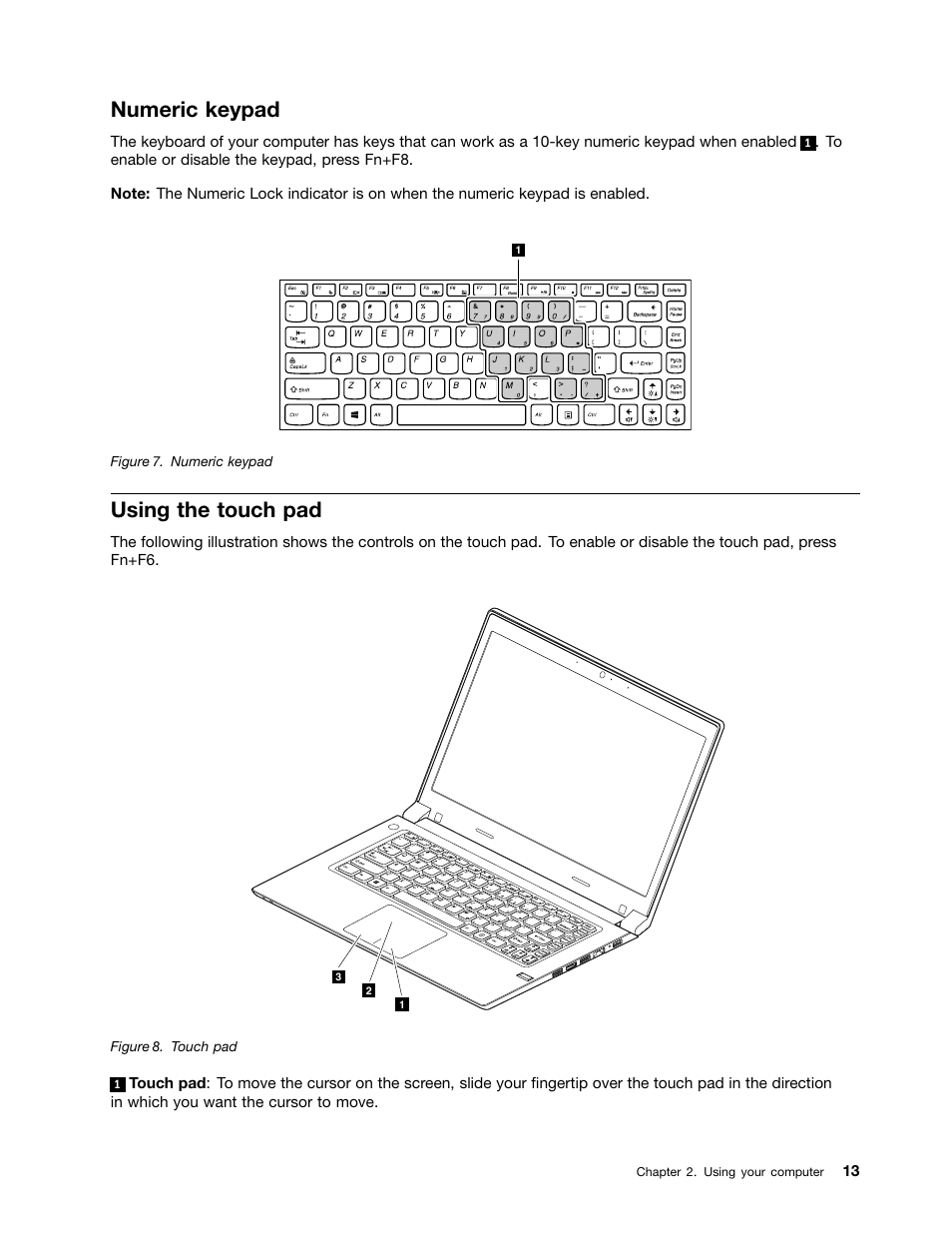 Lenovo m4400s user guide.pdf, Numeric keypad, Using the touch pad | Lenovo M4400s notebook User Manual | Page 27 / 79