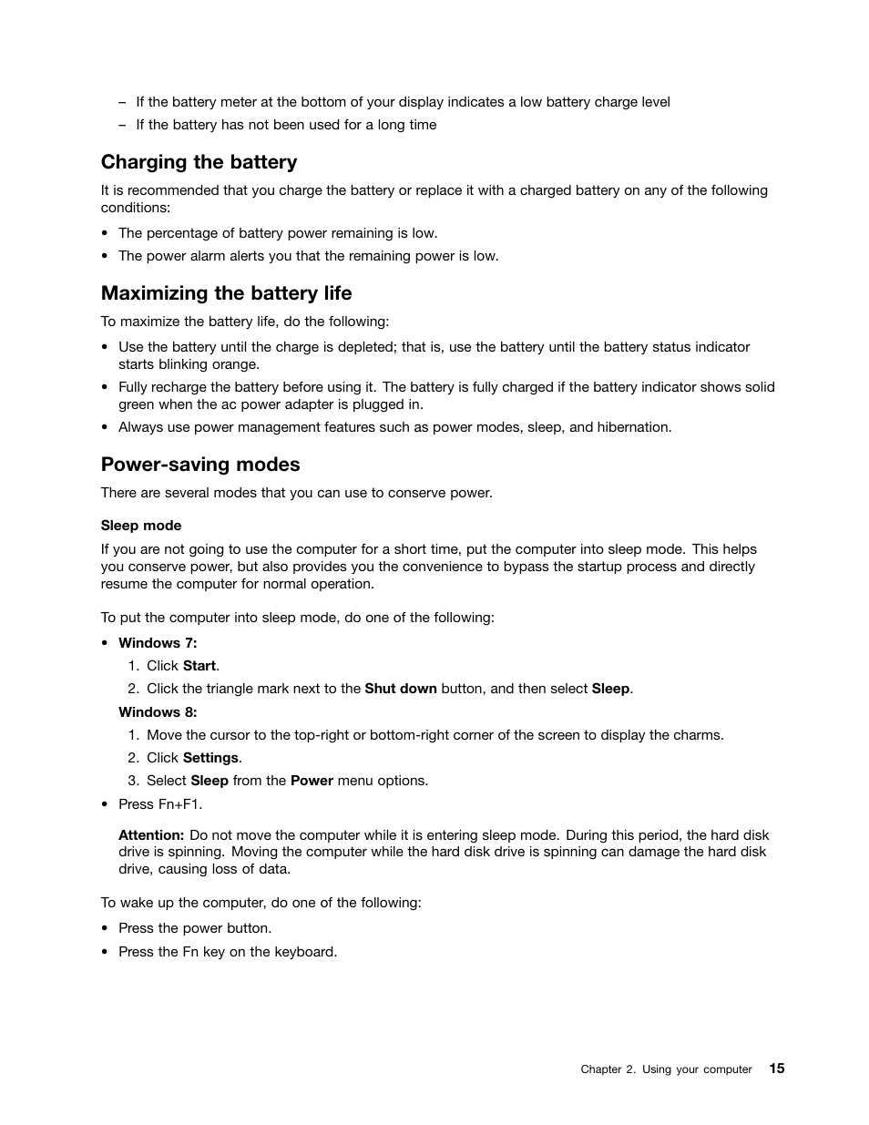 Charging the battery, Maximizing the battery life, Power-saving modes | Power-saving | Lenovo M4400s notebook User Manual | Page 29 / 79