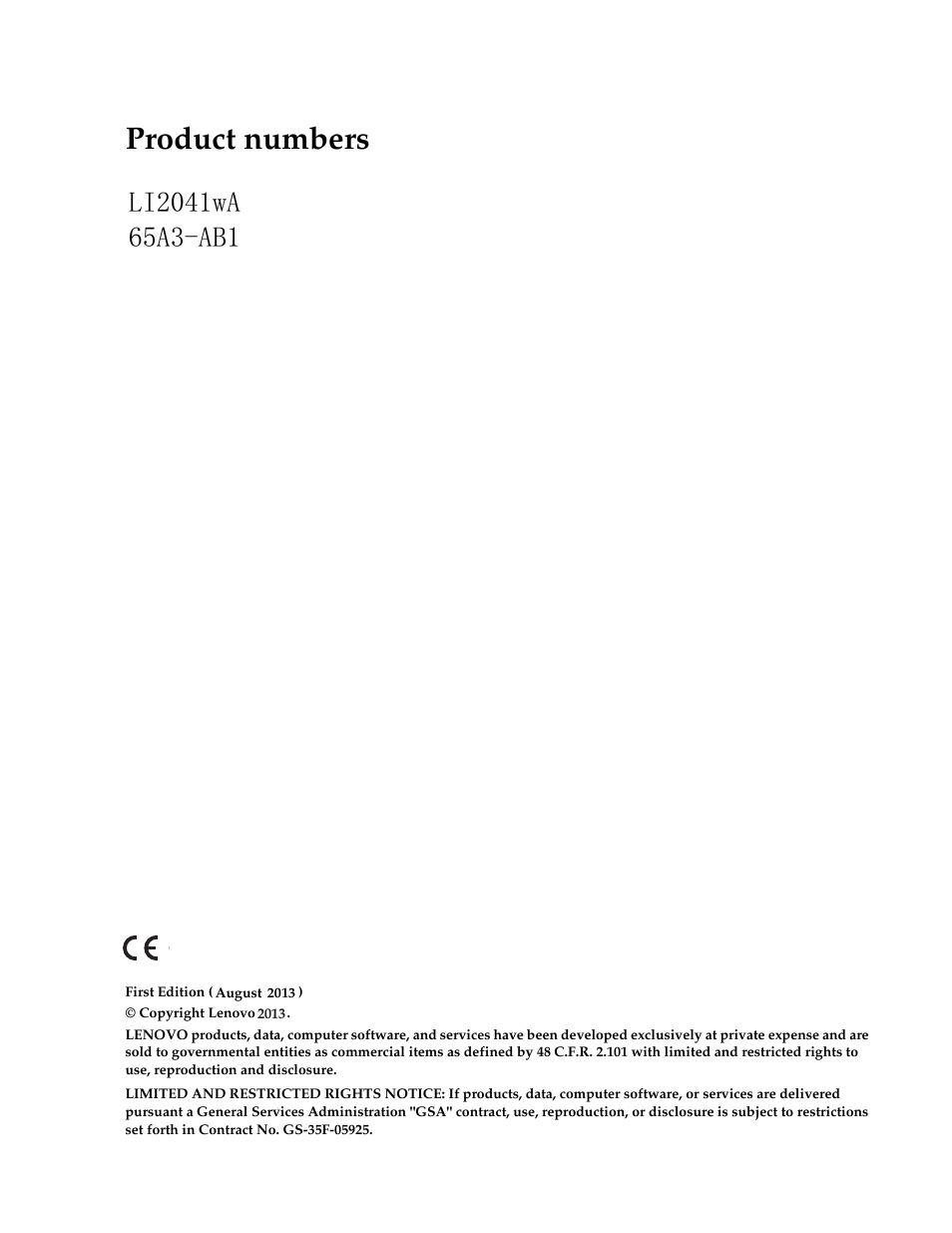 Product numbers | Lenovo LI2041 Wide LCD Monitor User Manual | Page 2 / 27