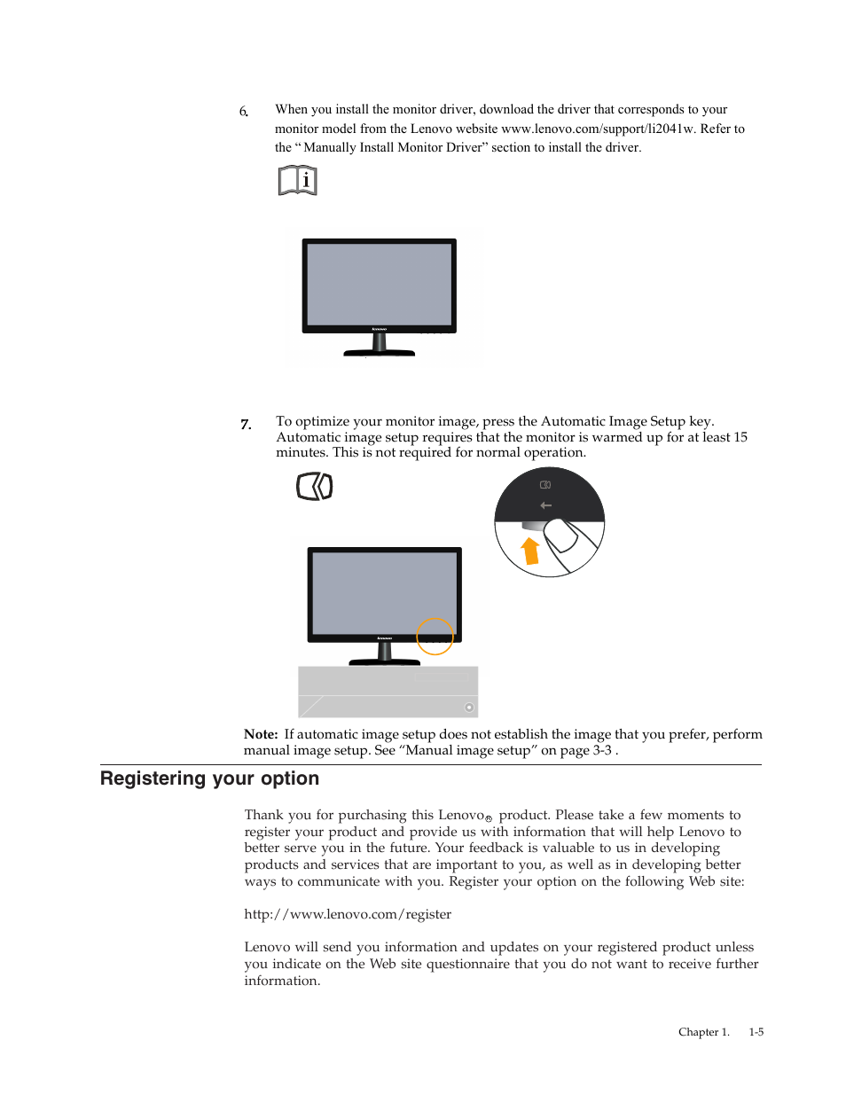 Registering your option | Lenovo LI2041 Wide LCD Monitor User Manual | Page 9 / 27