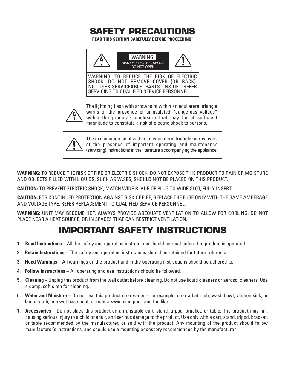 Safety precautions, Important safety instructions | Anthem Audio STATEMENT A2 User Manual | Page 2 / 10