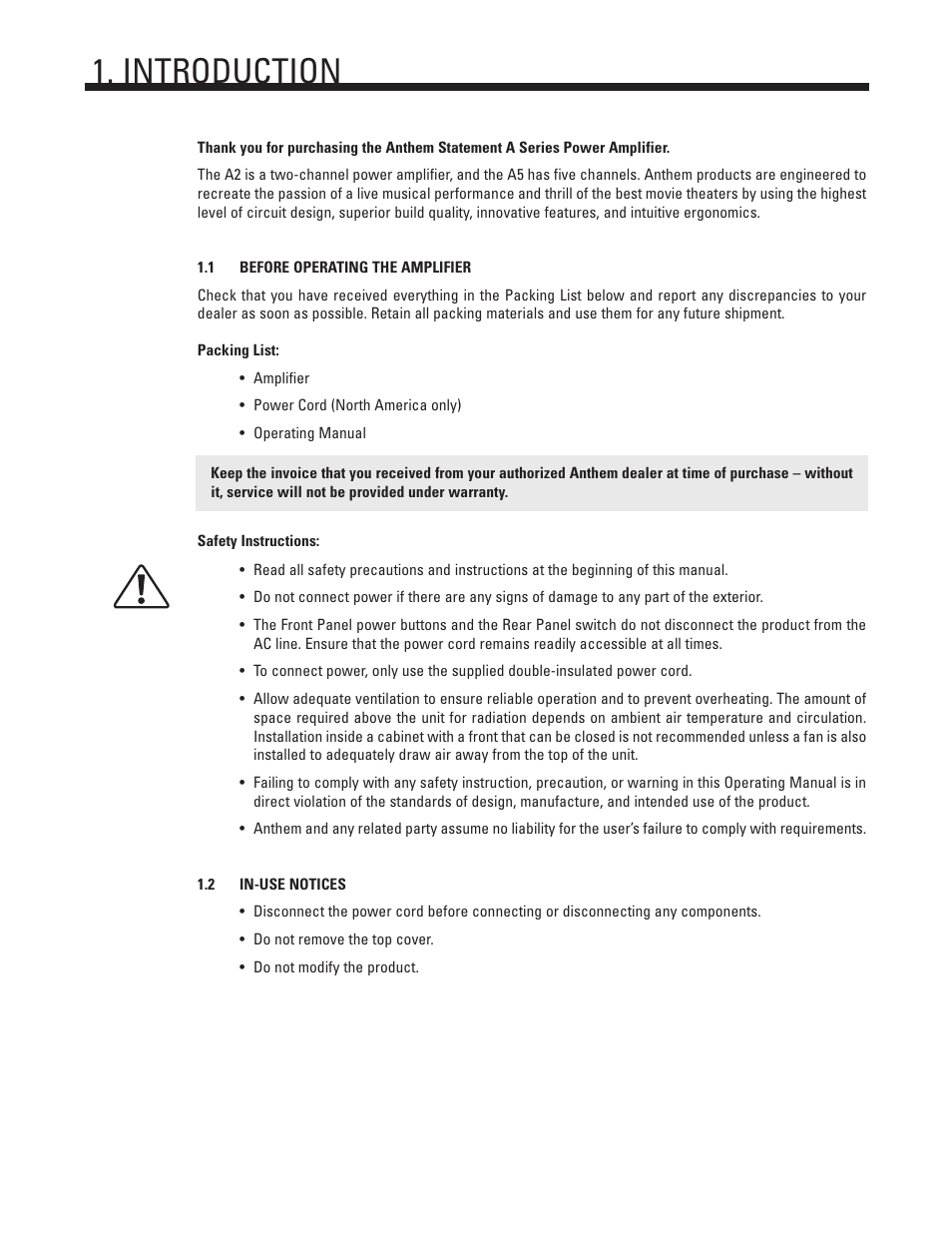 Introduction | Anthem Audio STATEMENT A2 User Manual | Page 5 / 10