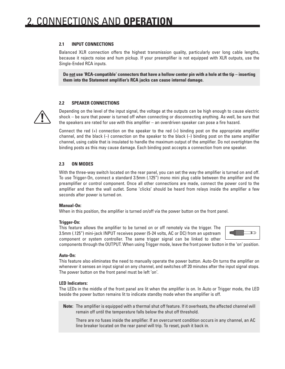 Connections and operation | Anthem Audio STATEMENT A2 User Manual | Page 6 / 10