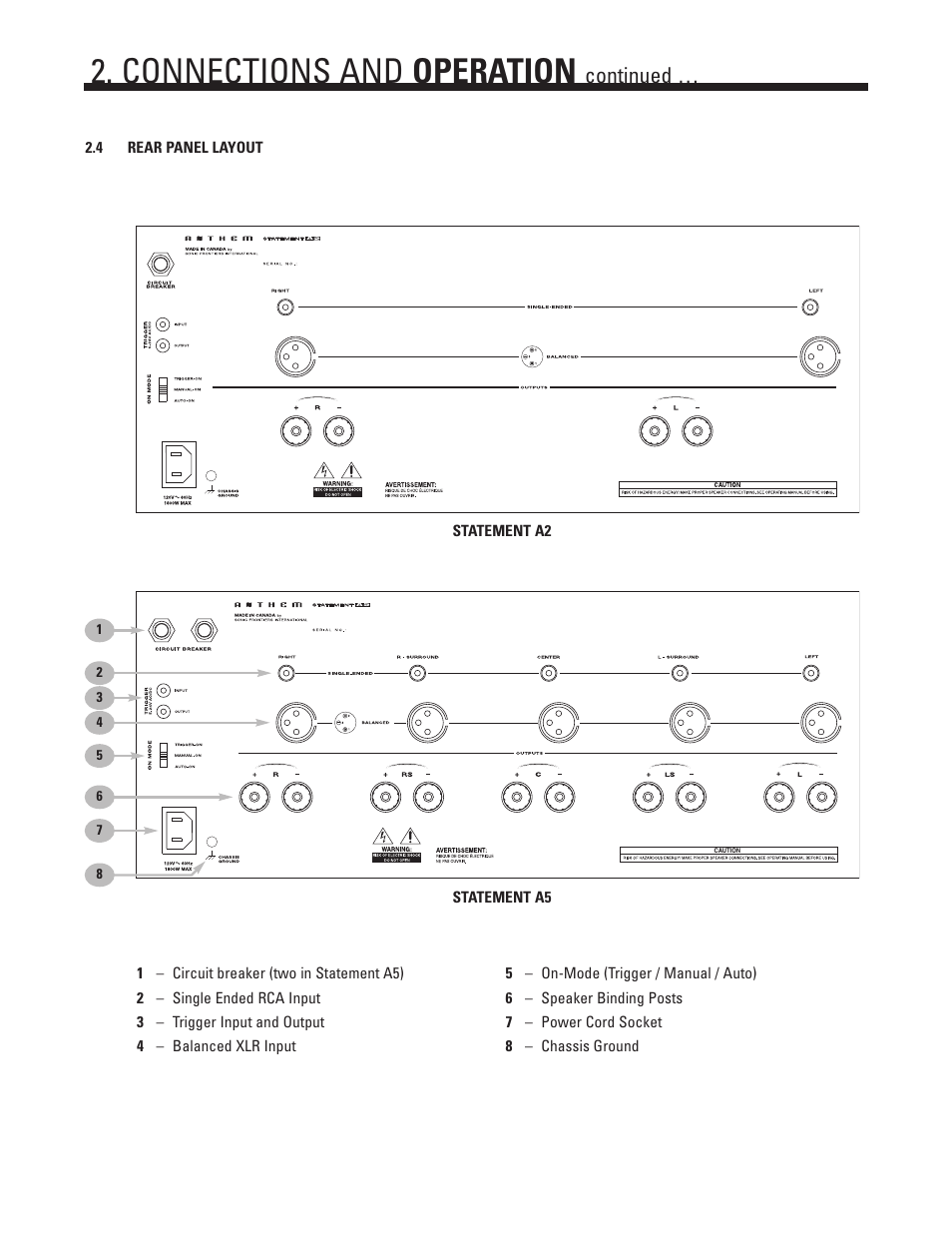 Connections and operation, Continued | Anthem Audio STATEMENT A2 User Manual | Page 7 / 10