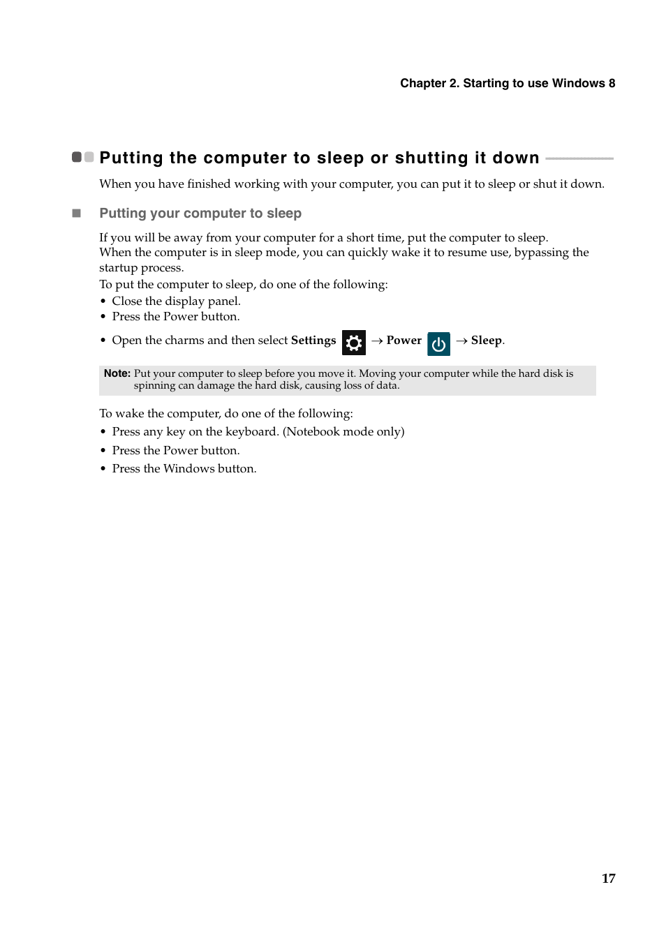 Putting the computer to sleep or shutting it down | Lenovo Yoga 11s Notebook IdeaPad User Manual | Page 21 / 37
