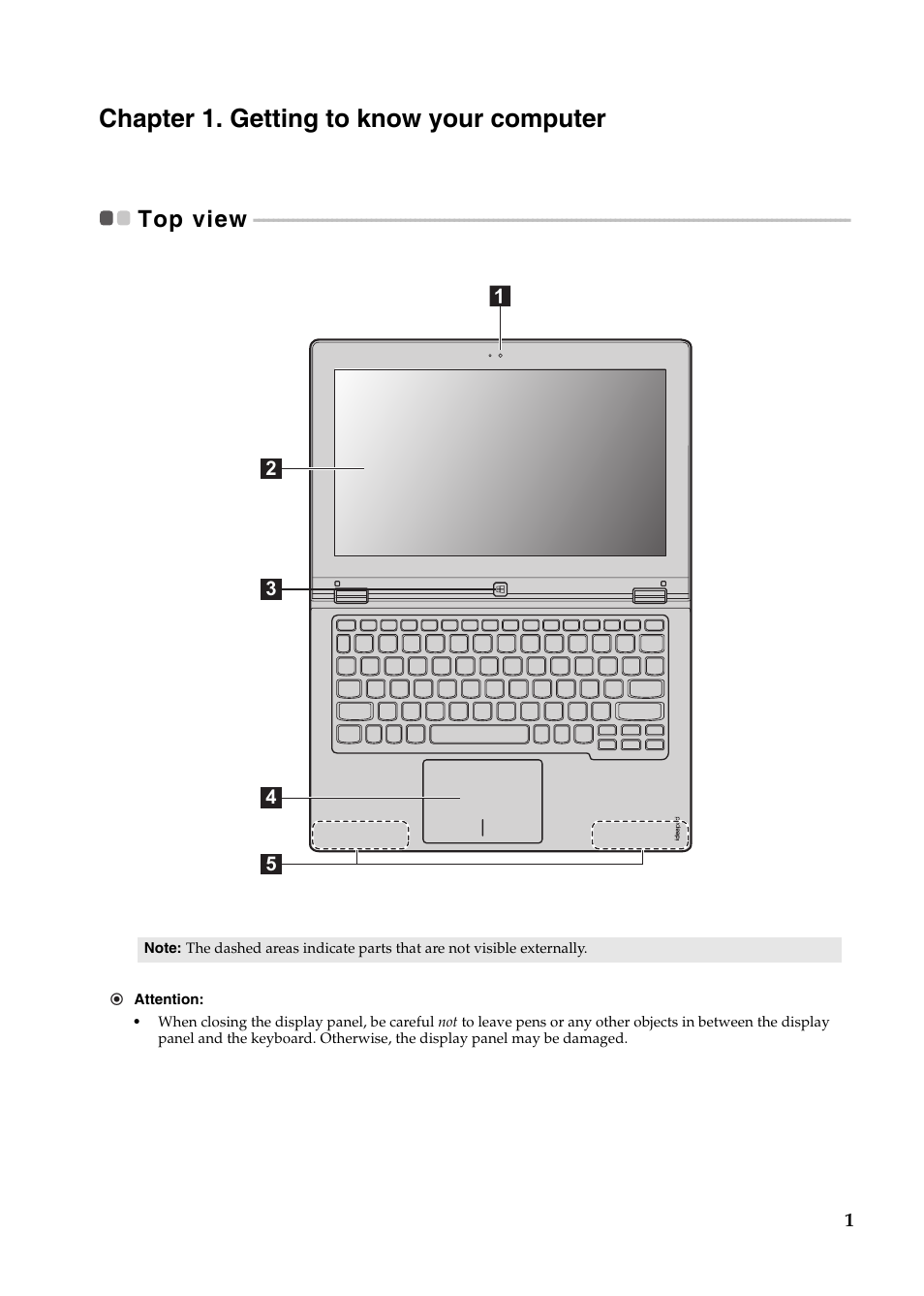 Chapter 1. getting to know your computer, Top view | Lenovo Yoga 11s Notebook IdeaPad User Manual | Page 5 / 37