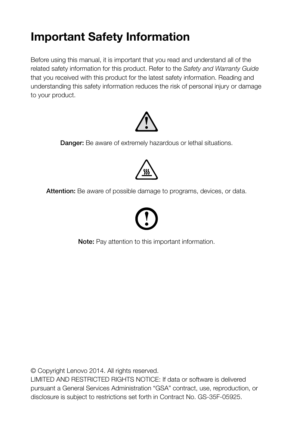 Important safety information | Lenovo E50-00 Desktop User Manual | Page 2 / 43