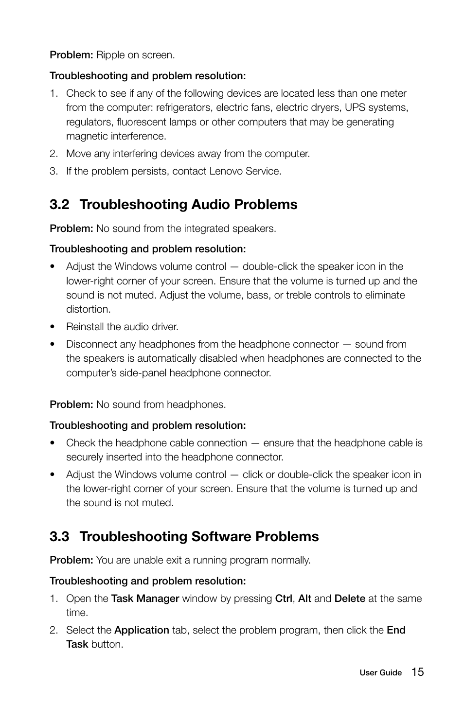 2 troubleshooting audio problems, 3 troubleshooting software problems, C.c troubleshooting audio problems | C.c troubleshooting software problems | Lenovo E50-00 Desktop User Manual | Page 20 / 43