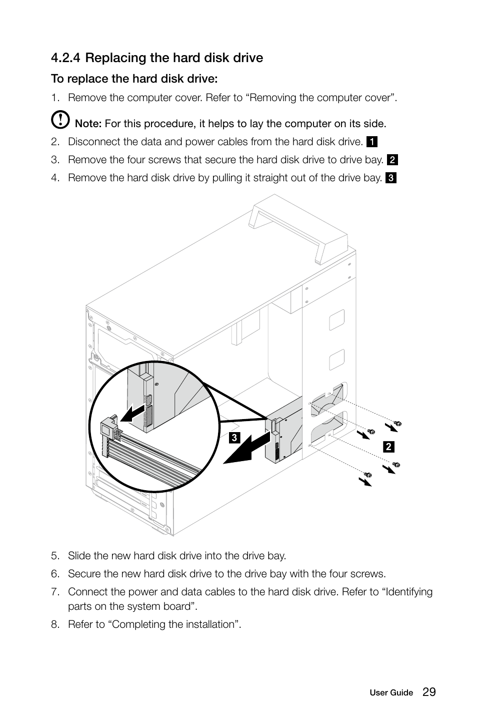 4 replacing the hard disk drive | Lenovo E50-00 Desktop User Manual | Page 34 / 43
