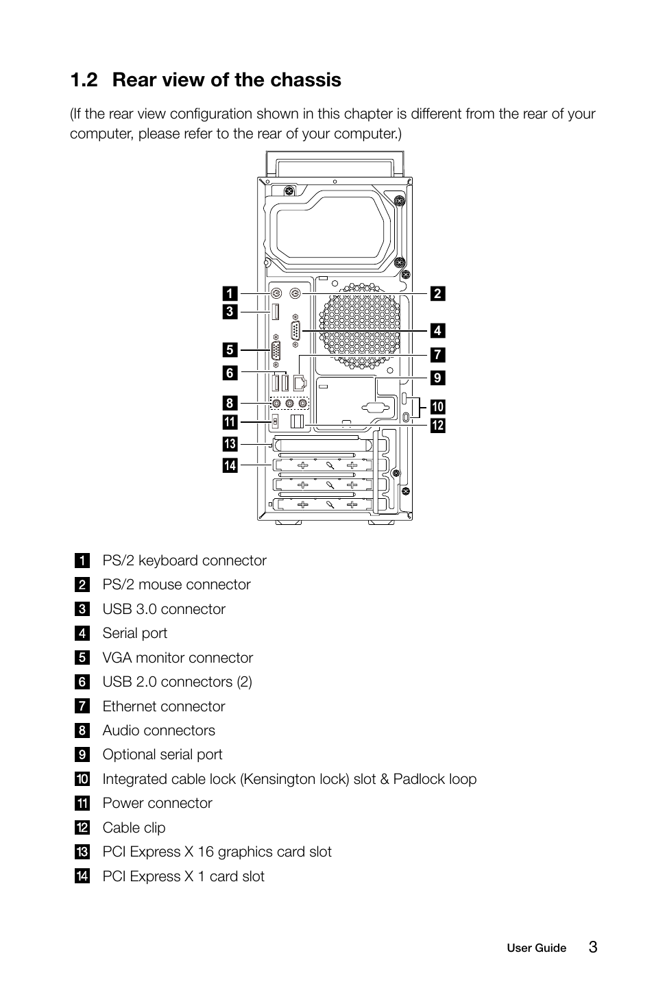 2 rear view of the chassis, C.c rear view of the chassis | Lenovo E50-00 Desktop User Manual | Page 8 / 43