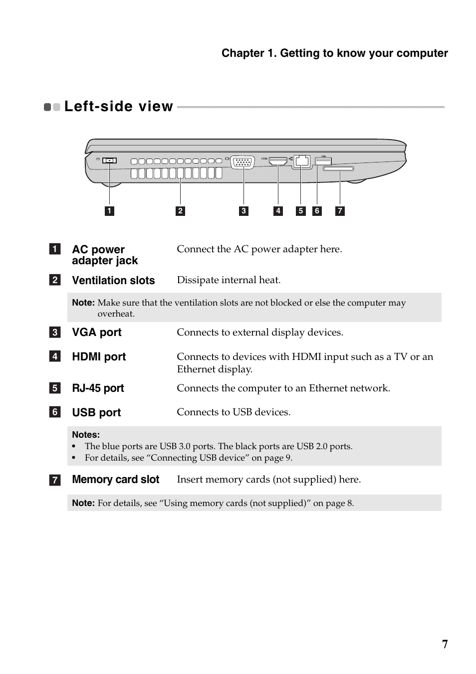 Left-side view | Lenovo G700 Notebook User Manual | Page 11 / 45