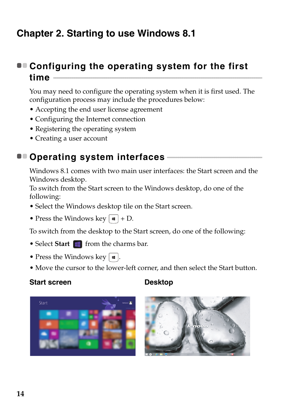 Chapter 2. starting to use windows 8.1, Operating system interfaces | Lenovo G700 Notebook User Manual | Page 18 / 45