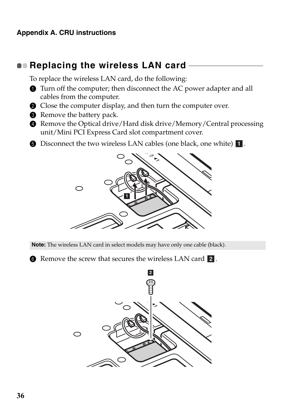 Replacing the wireless lan card | Lenovo G700 Notebook User Manual | Page 40 / 45
