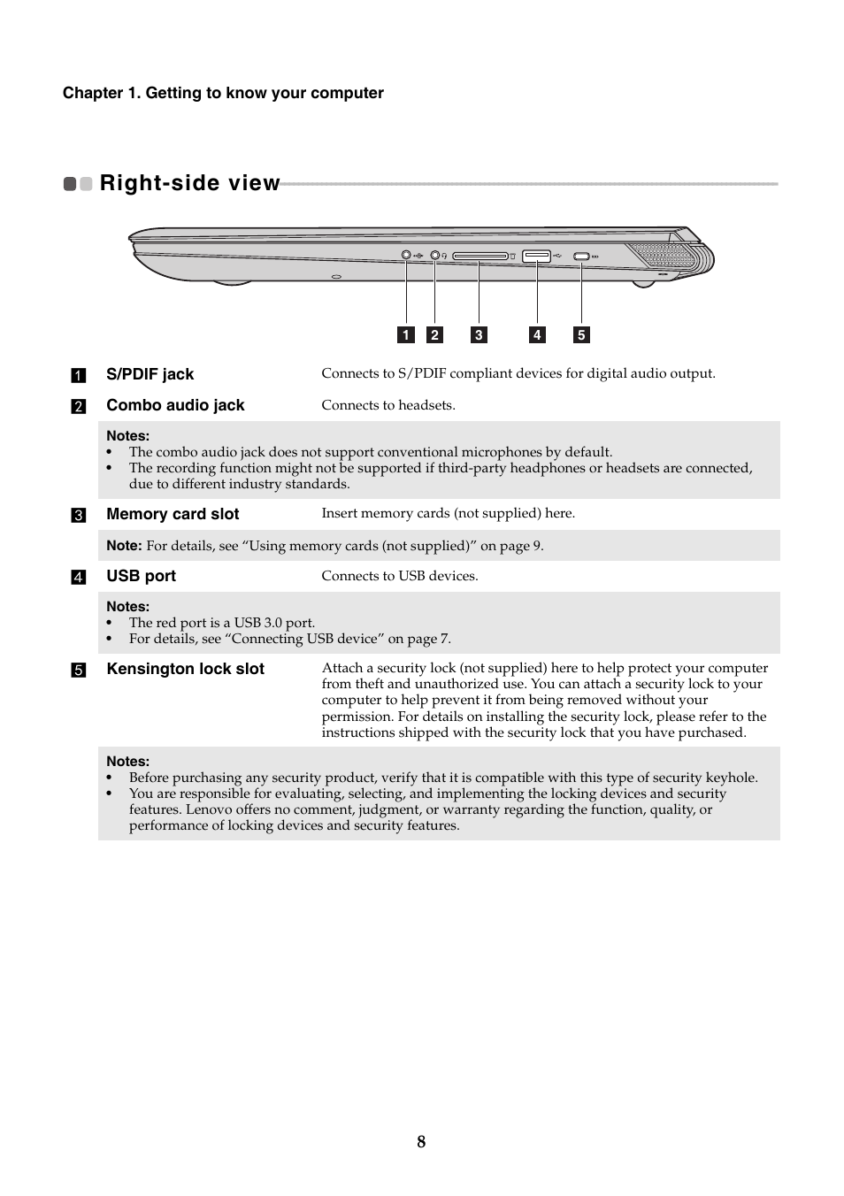 Right-side view | Lenovo Y70-70 Touch Notebook User Manual | Page 12 / 31