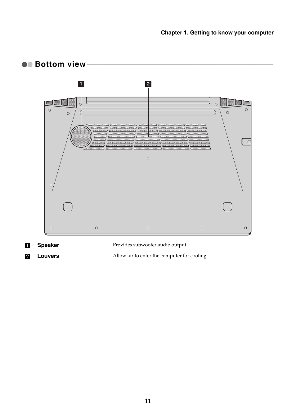 Bottom view | Lenovo Y70-70 Touch Notebook User Manual | Page 15 / 31
