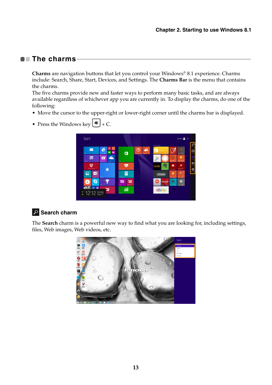 The charms | Lenovo Y70-70 Touch Notebook User Manual | Page 17 / 31