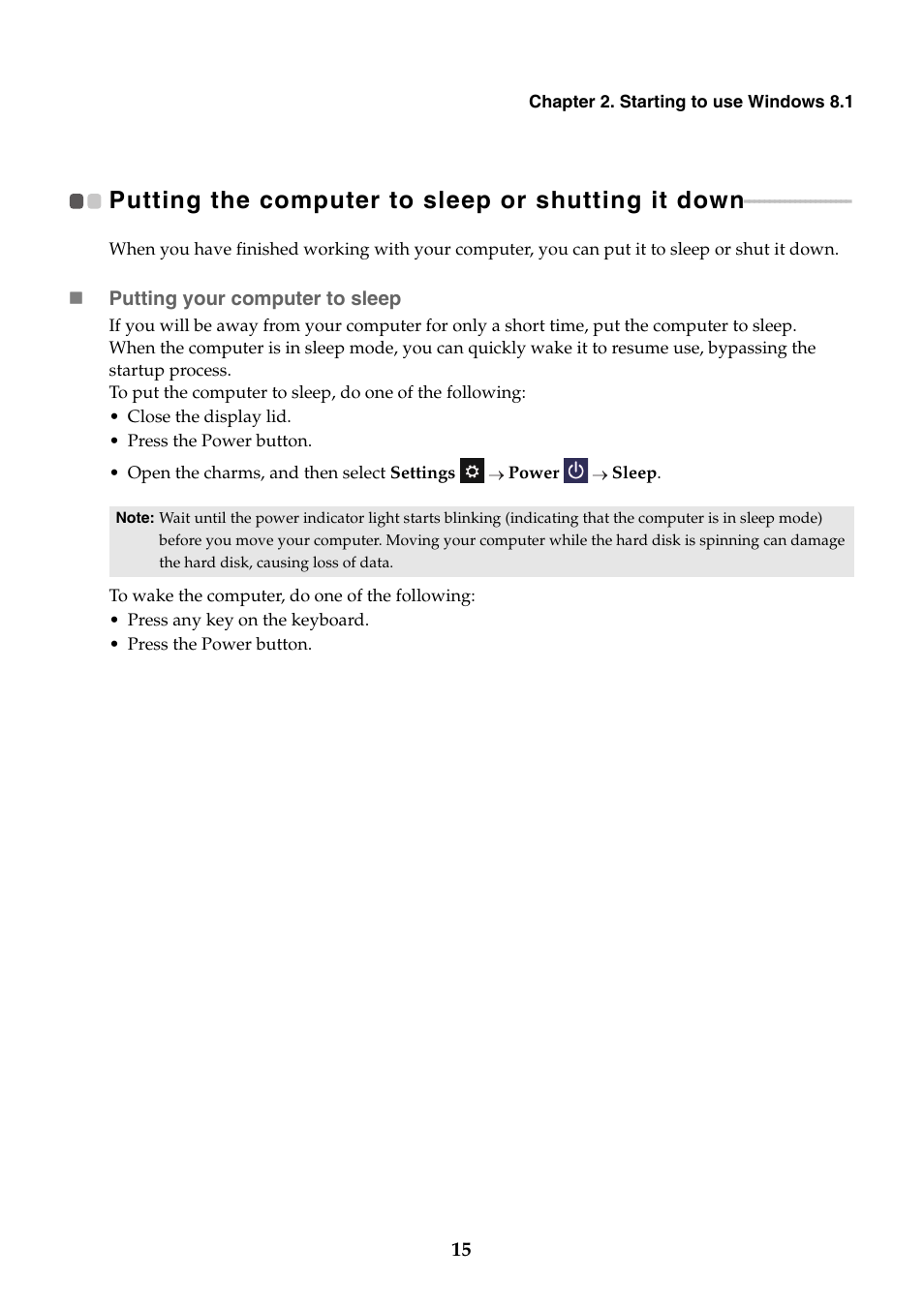 Putting the computer to sleep or shutting it down | Lenovo Y70-70 Touch Notebook User Manual | Page 19 / 31