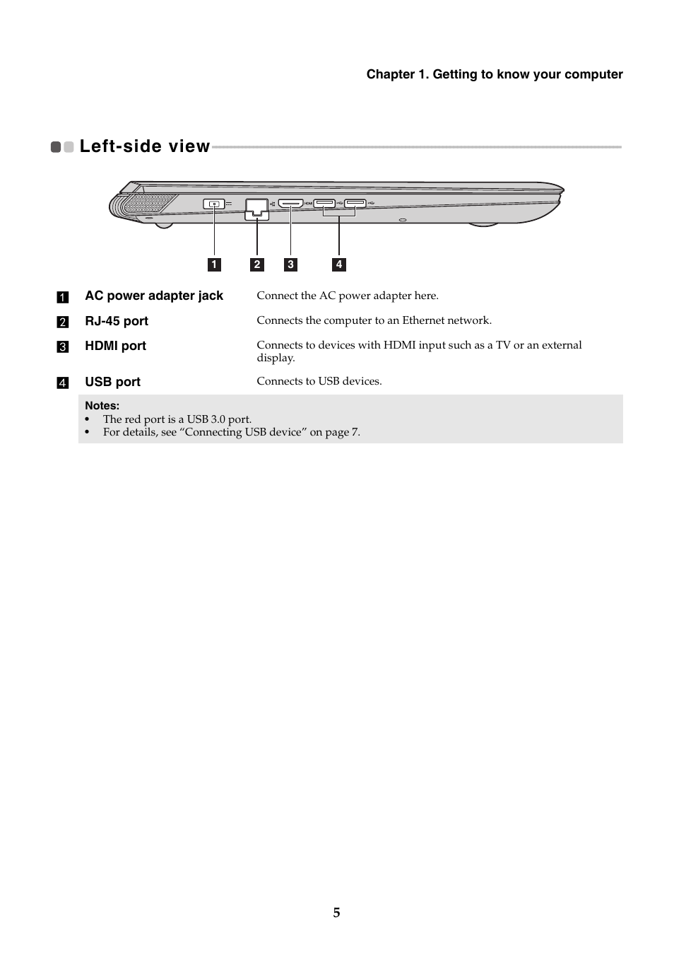 Left-side view | Lenovo Y70-70 Touch Notebook User Manual | Page 9 / 31