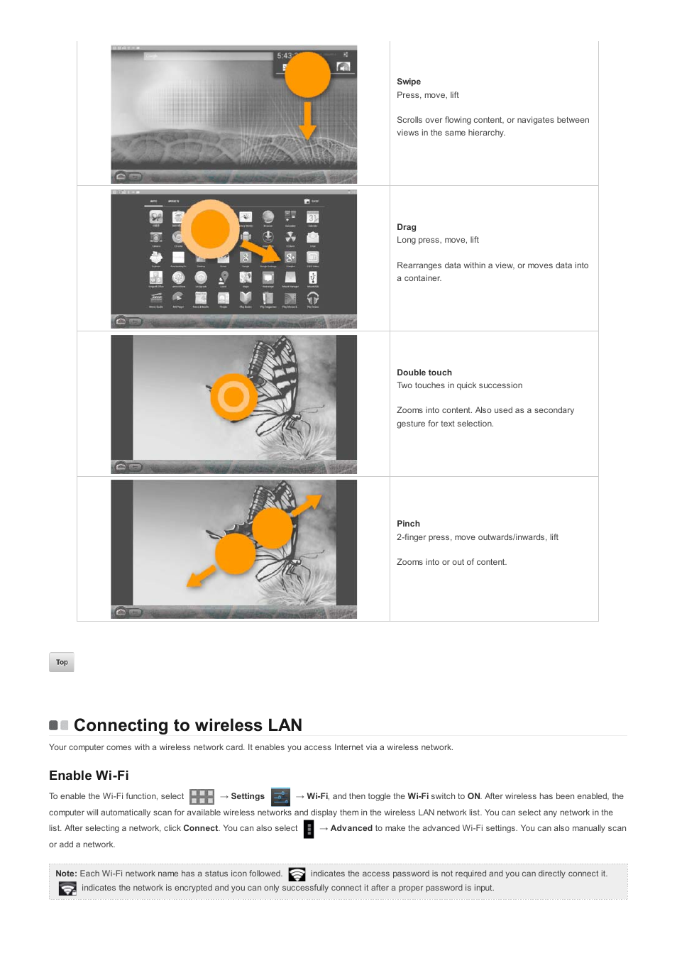 Connecting to wireless lan, Enable wi-fi | Lenovo A10 Lenovo User Manual | Page 11 / 14