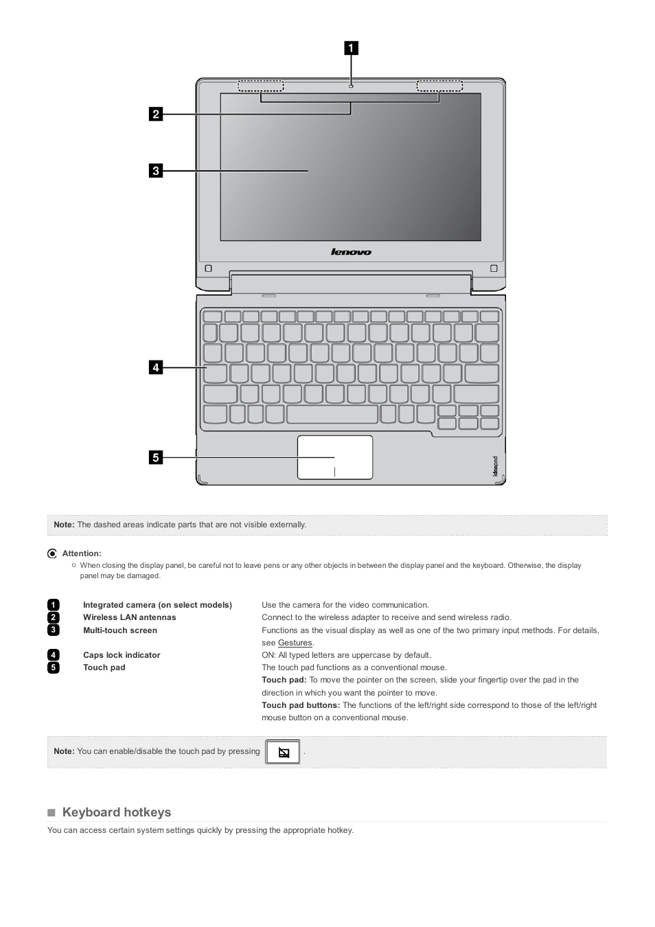 Keyboard hotkeys | Lenovo A10 Lenovo User Manual | Page 3 / 14