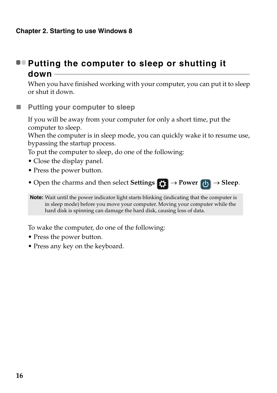 Putting the computer to sleep or shutting it down | Lenovo IdeaPad U510 Notebook User Manual | Page 20 / 36