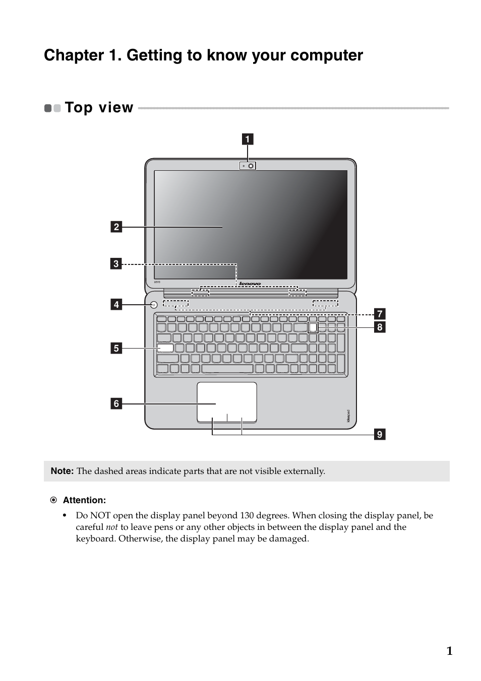 Chapter 1. getting to know your computer, Top view | Lenovo IdeaPad U510 Notebook User Manual | Page 5 / 36