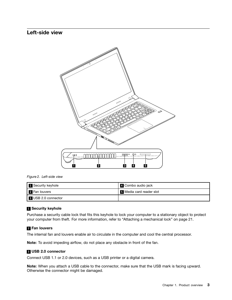 Left-side view | Lenovo M490s notebook User Manual | Page 17 / 78