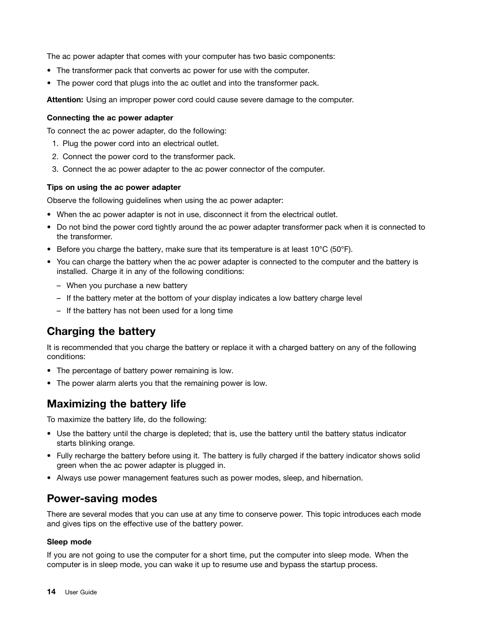 Charging the battery, Maximizing the battery life, Power-saving modes | Power-saving | Lenovo M490s notebook User Manual | Page 28 / 78