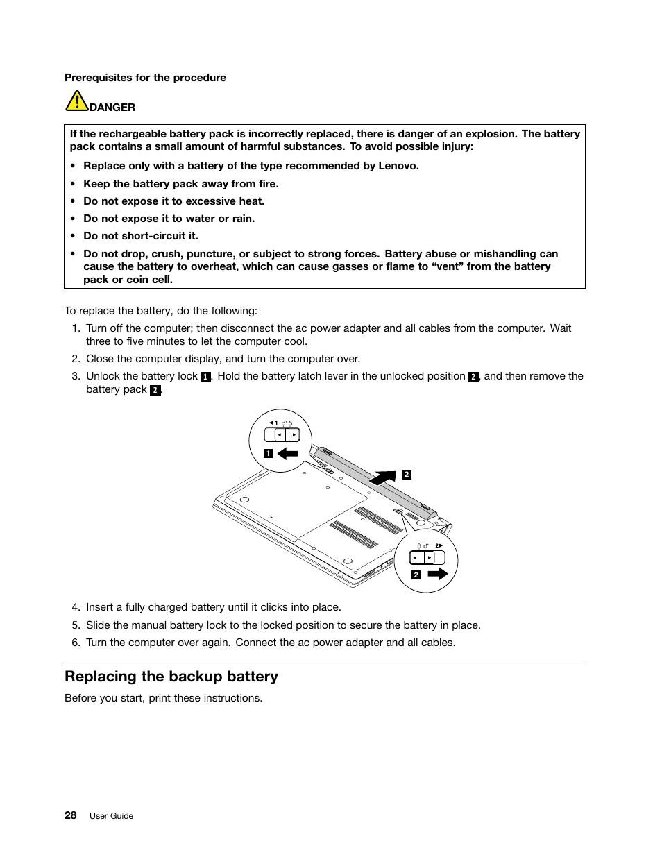 Replacing the backup battery | Lenovo M490s notebook User Manual | Page 42 / 78