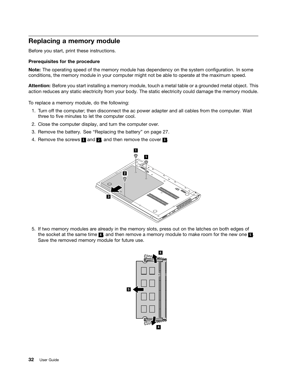 Replacing a memory module | Lenovo M490s notebook User Manual | Page 46 / 78