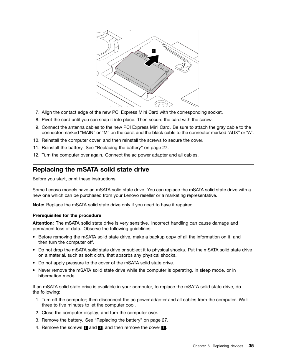 Replacing the msata solid state drive | Lenovo M490s notebook User Manual | Page 49 / 78