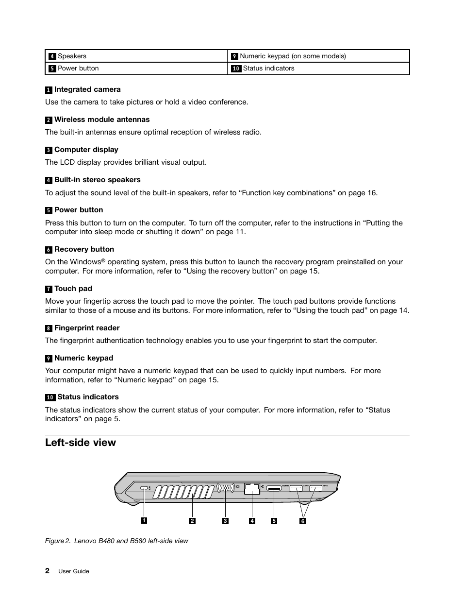 Left-side view | Lenovo B480 Notebook User Manual | Page 16 / 88