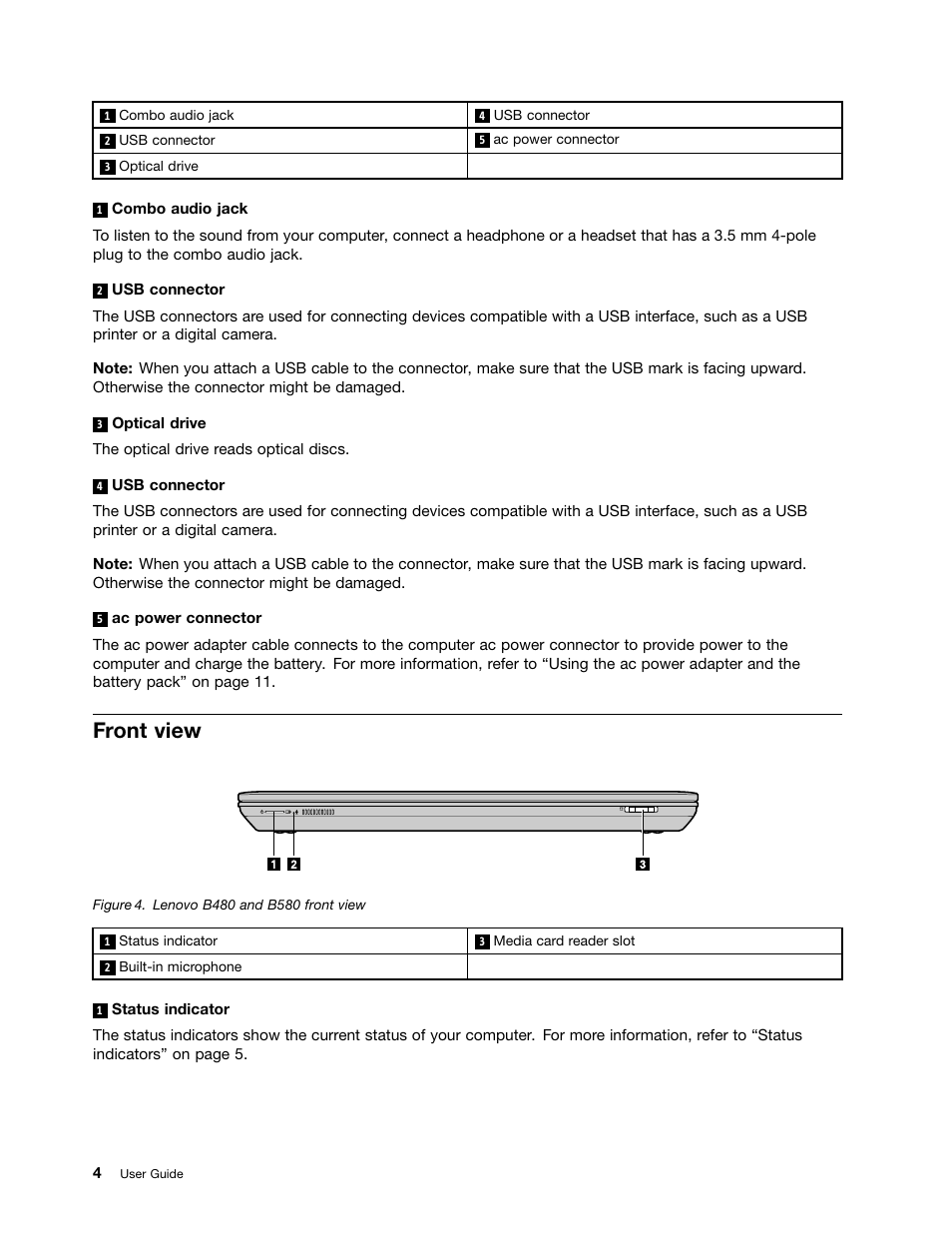 Front view | Lenovo B480 Notebook User Manual | Page 18 / 88