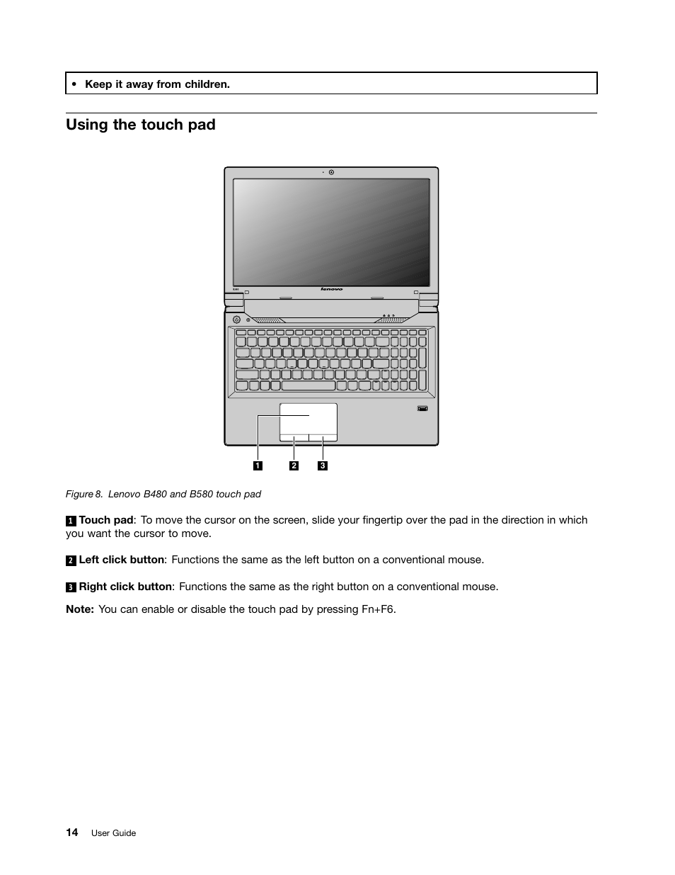 Using the touch pad | Lenovo B480 Notebook User Manual | Page 28 / 88