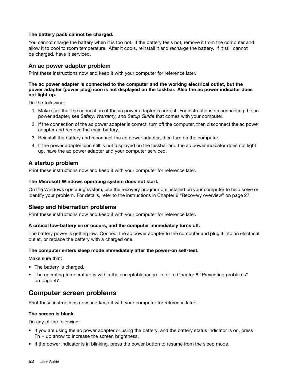 Computer screen problems | Lenovo B480 Notebook User Manual | Page 66 / 88