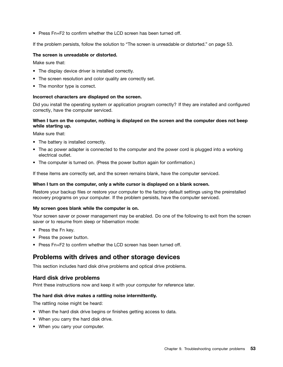 Problems with drives and other storage devices | Lenovo B480 Notebook User Manual | Page 67 / 88