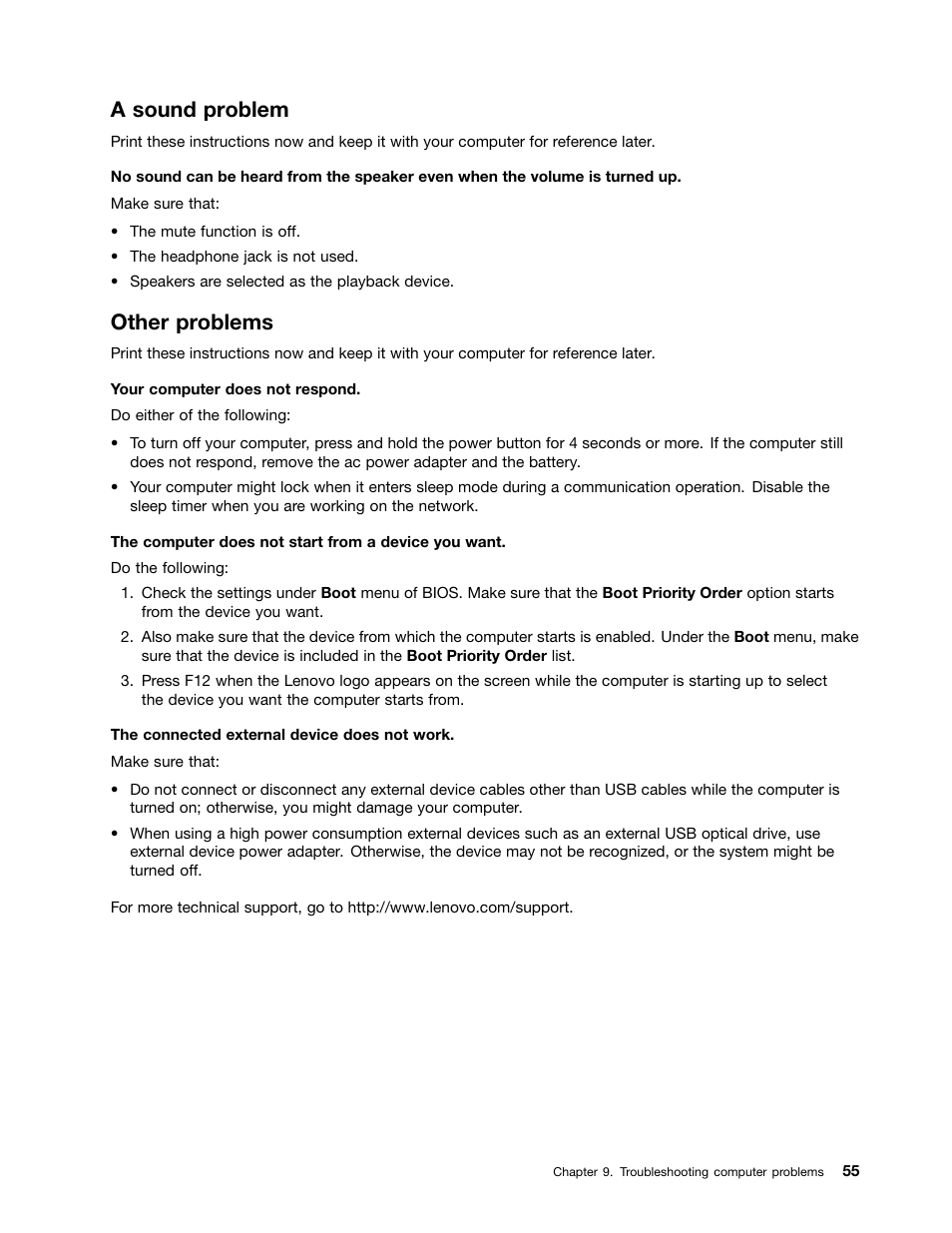 A sound problem, Other problems | Lenovo B480 Notebook User Manual | Page 69 / 88