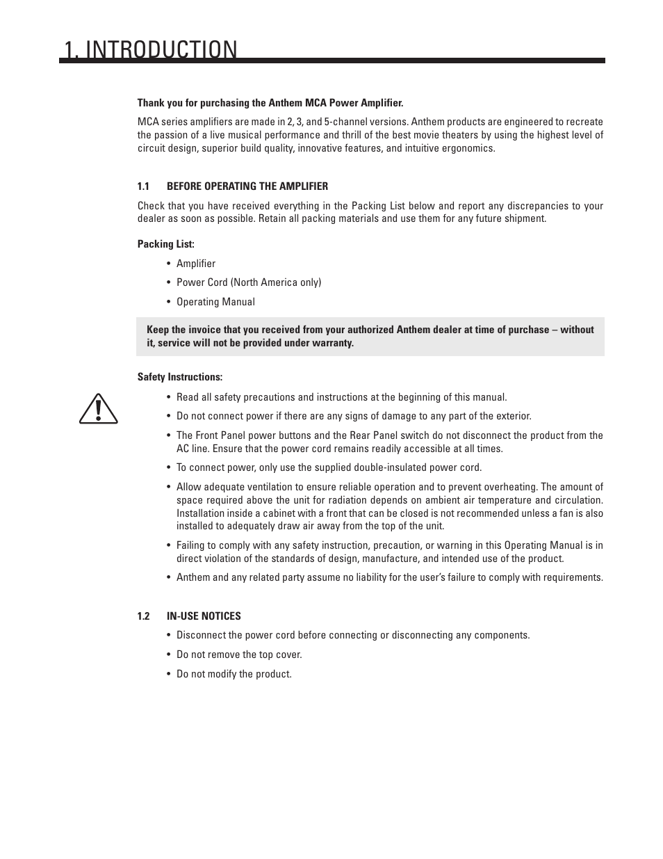 Introduction | Anthem Audio MCA 20 User Manual | Page 5 / 12
