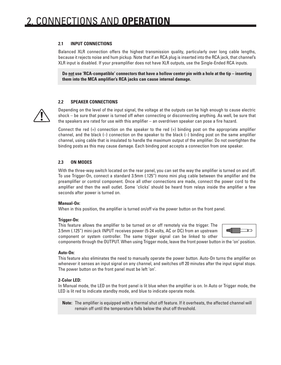 Connections and operation | Anthem Audio MCA 20 User Manual | Page 6 / 12