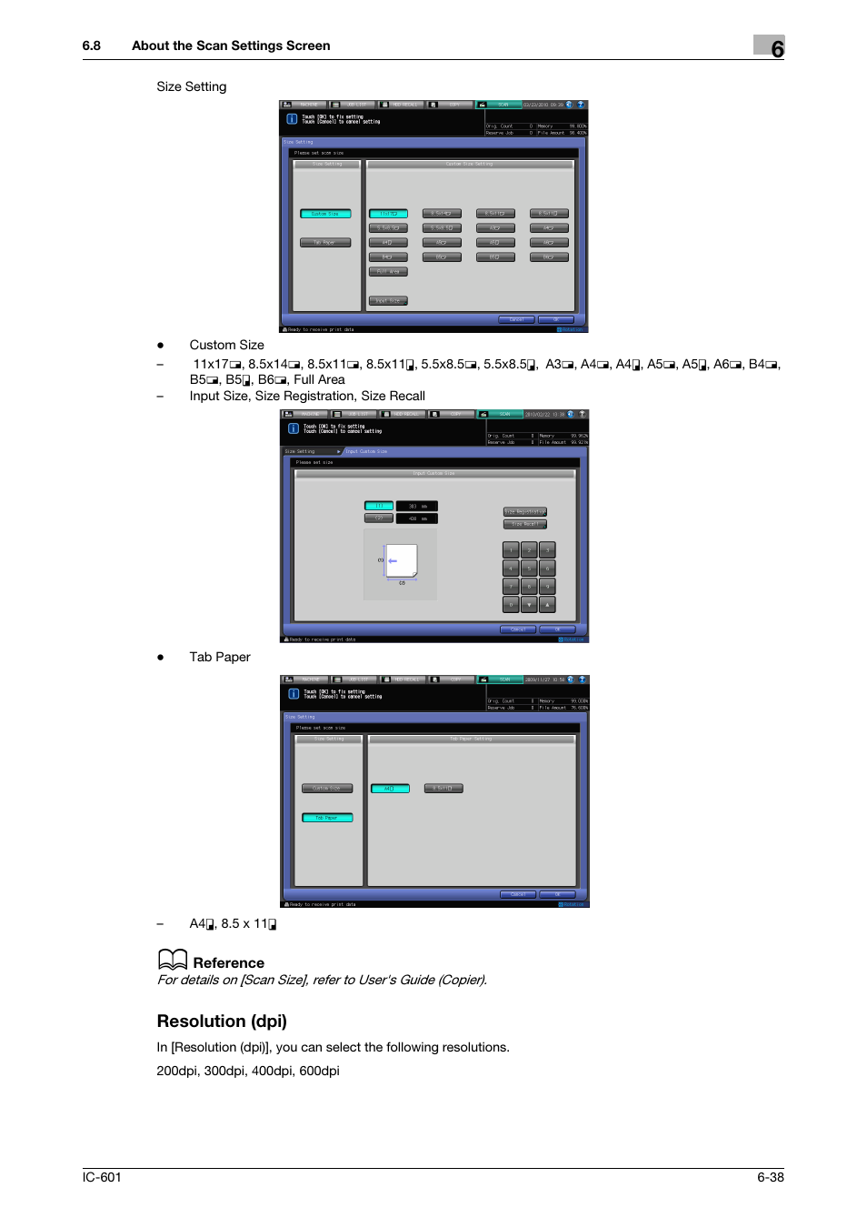 Resolution (dpi), P. 6-38 | Konica Minolta bizhub PRESS C8000e User Manual | Page 101 / 123