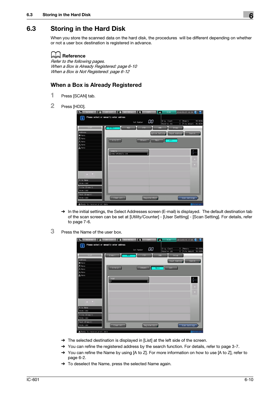 3 storing in the hard disk, When a box is already registered, Storing in the hard disk -10 | Storing in the hard disk (p. 6-10) | Konica Minolta bizhub PRESS C8000e User Manual | Page 73 / 123