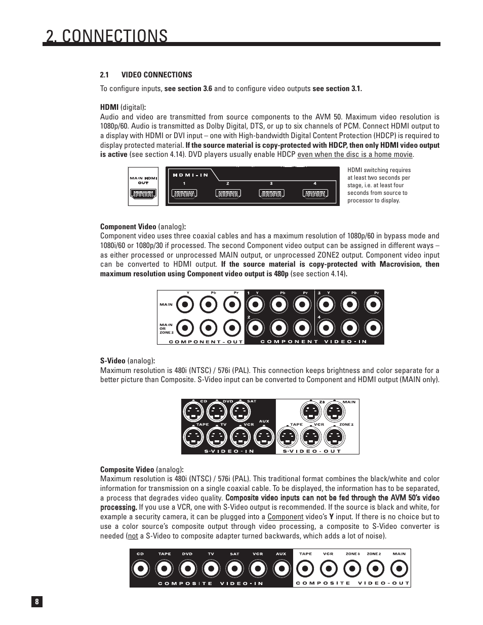 Video, Connections | Anthem Audio AVM 50 User Manual | Page 16 / 96