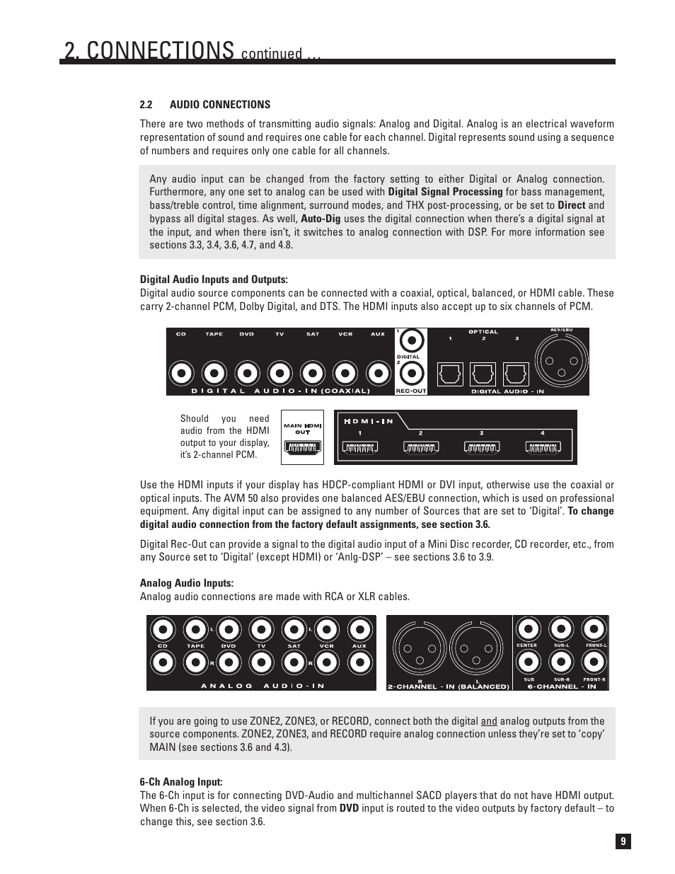 Audio, Connections, Continued | Anthem Audio AVM 50 User Manual | Page 17 / 96