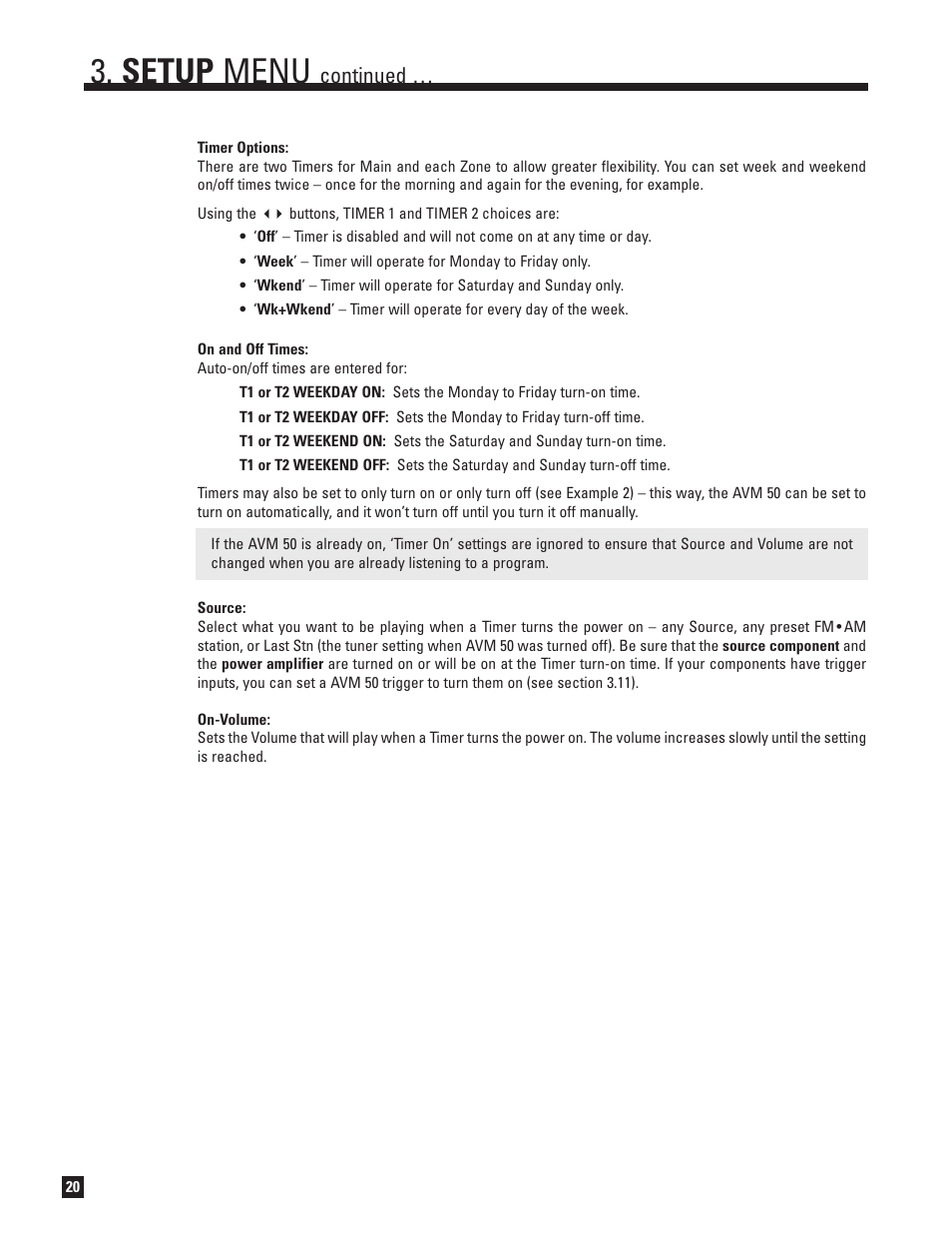 Setup menu, Continued | Anthem Audio AVM 50 User Manual | Page 28 / 96