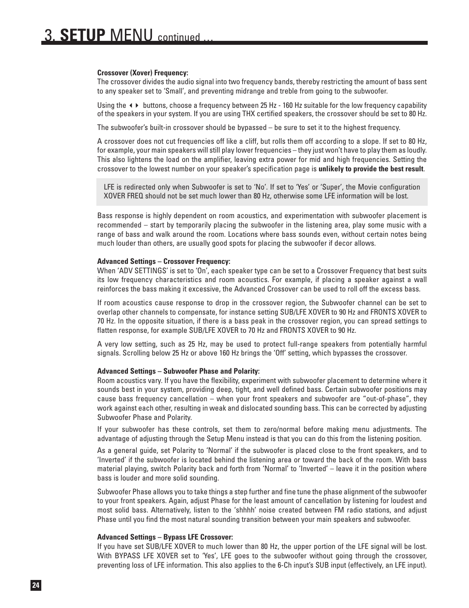 Setup menu, Continued | Anthem Audio AVM 50 User Manual | Page 32 / 96