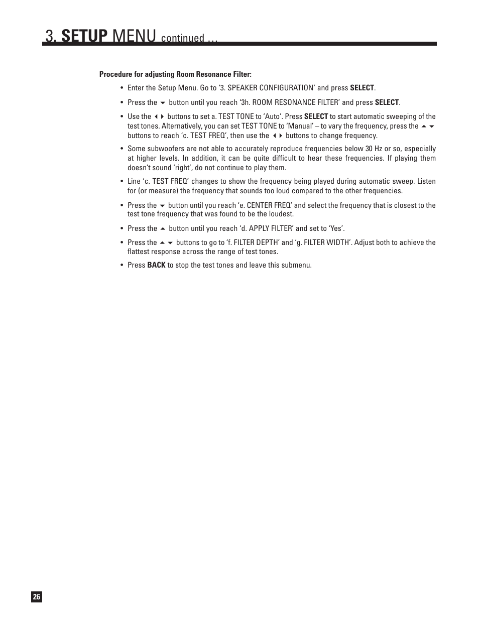 Setup menu, Continued | Anthem Audio AVM 50 User Manual | Page 34 / 96